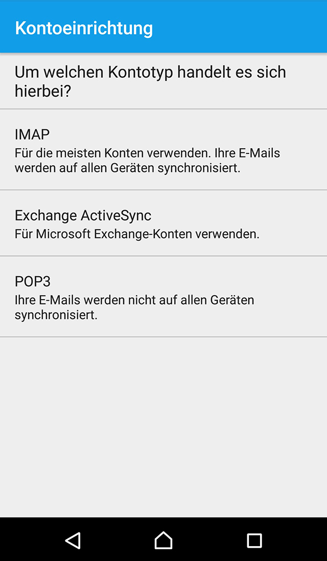 E-Mail-Konfiguration mit Android