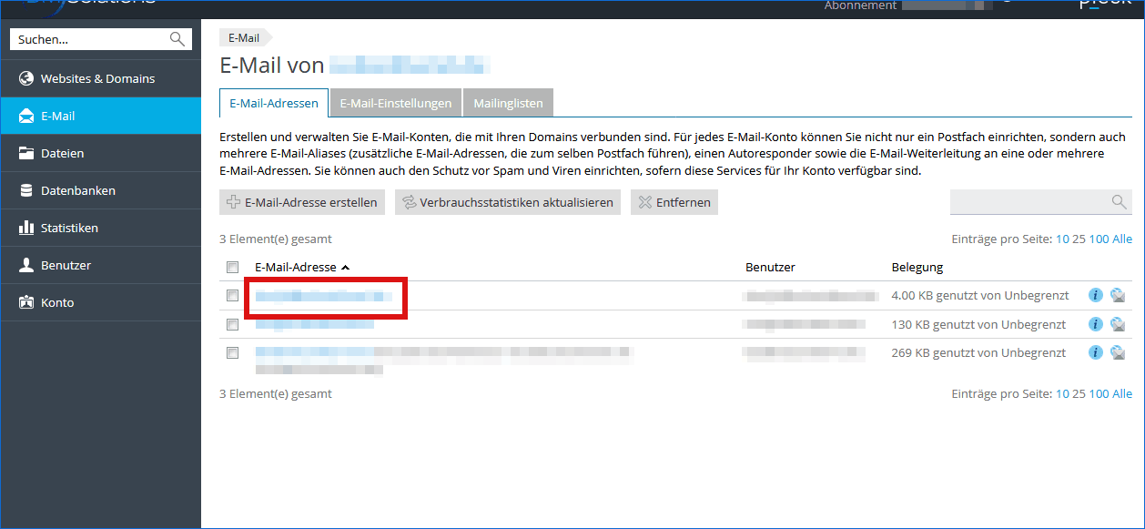 Plesk E-Mail-Einstellungen